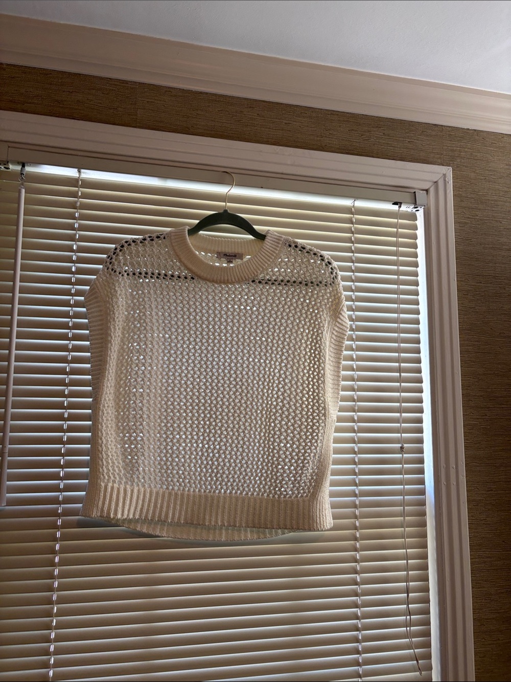 Madewell Open-Knit Cream Short Sleeve Sweater